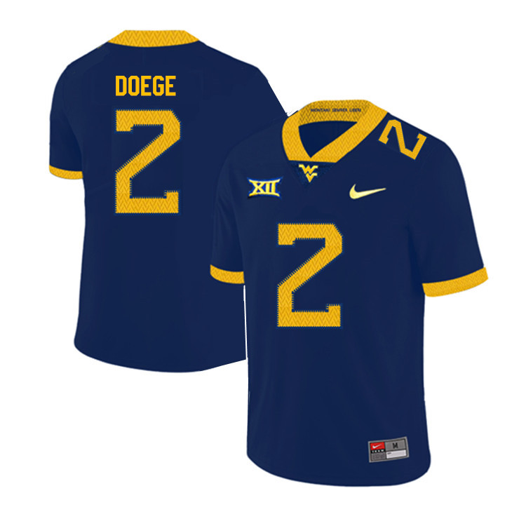 2019 Men #2 Jarret Doege West Virginia Mountaineers College Football Jerseys Sale-Navy